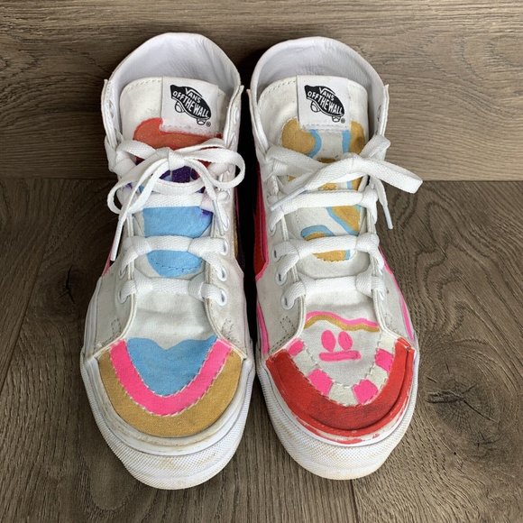 Vans High Top Womans Size 7 Custom Painted Pink Gold Purple Light Blue - Picture 1 of 16